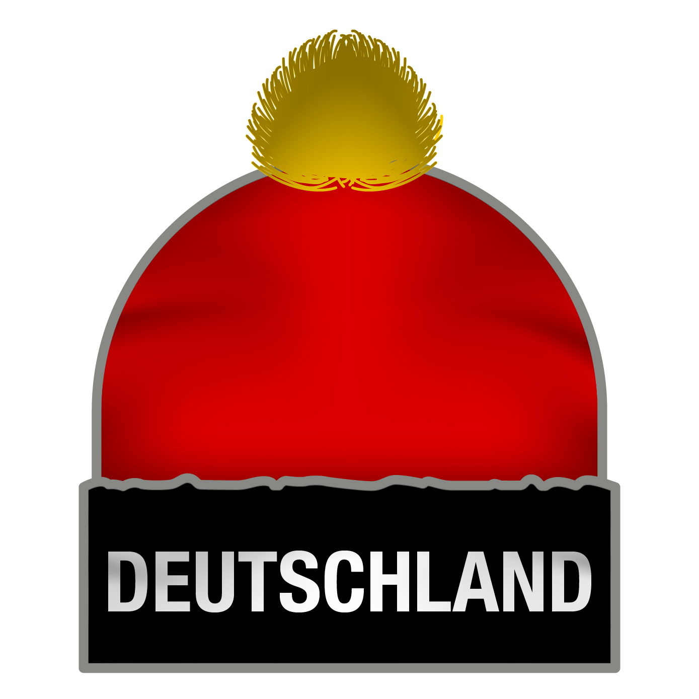 Pudelmütze Deutschland, rot, Bommel gelb