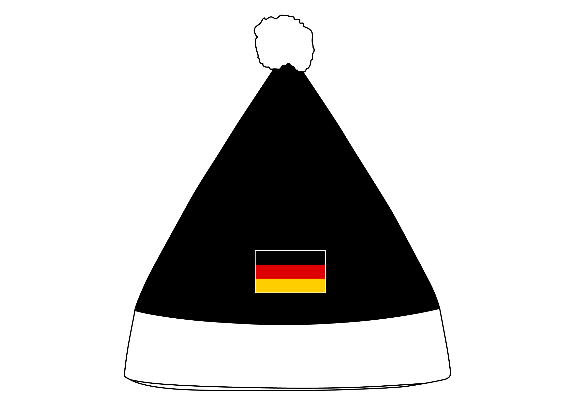 Nikolaus Mütze Deutschland schwarz/weiß Bommel weiß
